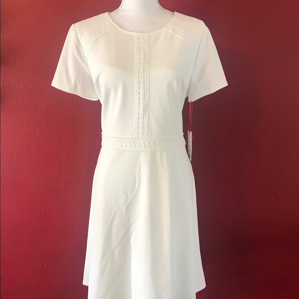 NWT: Cream ELLE laced trim fit and flare dress